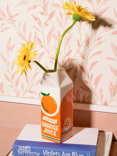 Joivida Aesthetic Orange Juice Box Ceramic Vase – Unique Small Flower Pot, Cute Home Decor & Gift Idea