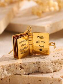 1 pezzo Elegante collana con pendente a forma di libro a forma di lettera d'amore in acciaio inossidabile, gioiello unisex ideale per uso quotidiano, vacanze, famiglia/amanti/amici