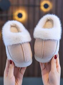 儿童拖鞋秋冬保暖休闲男女童小中大码学生室内居家毛绒拖鞋亲子款软底防滑厚底灰/粉/驼色防污保暖情侣拖鞋 - 杏色 - 查看 3