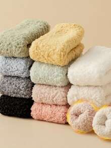 KIT 3 6 12 Women's Winter Socks Mid-Calf Thick Thermal Plush Warm For Sleeping And Staying 35-40 - 彩色 - 查看 3