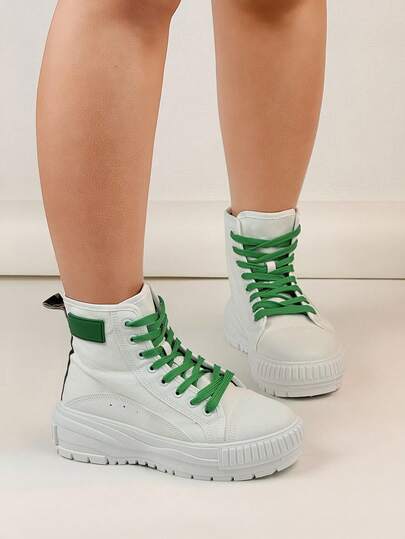 Lace-Up Sports Casual Shoes Thick-Soled High-Top Canvas Shoes For Women