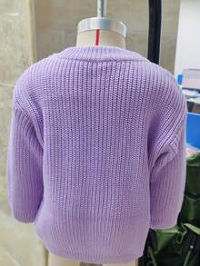 Toddler Baby Girl Halloween Sweater Letter Ghost Embroidered Long Sleeve Crewneck Knit Tops Cute Fall Clothes - Morado - Ver 4