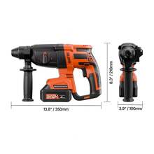 20V Brushless Cordless Hammer Drill, Lithium-Ion 1.1 Inch Rotary Hammer Driver, SDS-Plus Electric Lightweight Power Tool Kit With Battery And Charger, 4 Functions, 1200 RPM, 5300 BPM - US A Type Plug(110-127V) - View 9