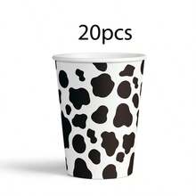 Set de 80 piezas de suministros desechables para fiesta con temática de vaca, incluye platos de 9 pulgadas, platos de papel de 7 pulgadas, vasos de papel desechables con estampado de vaca, vasos para bebidas, ideal para fiestas de cumpleaños, reuniones al aire libre y barbacoas - Blanco y Negro - Ver 8