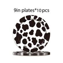 Set de 80 piezas de suministros desechables para fiesta con temática de vaca, incluye platos de 9 pulgadas, platos de papel de 7 pulgadas, vasos de papel desechables con estampado de vaca, vasos para bebidas, ideal para fiestas de cumpleaños, reuniones al aire libre y barbacoas - Blanco y Negro - Ver 15