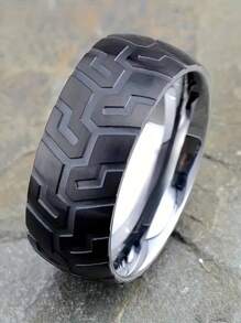 不锈钢黑色轮胎花纹时尚百搭戒指，适合赛车爱好者、派对、生日礼物 - 彩色 - 查看 4