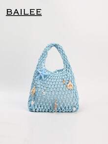 BAILEE Fashionable Colorful Polyester Yarn Hand-Woven Pattern Handbag With Ocean Charm, Suitable For Vacation - Blue - View 3