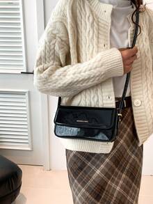 Clean Color Simple Elegant New FashionSchool Commute Casual Travel Patent LeatherMini Square Bag - Black - View 3