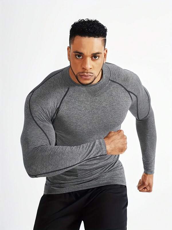 YINGHU Men's Compression Long Sleeve Shirt, Quick Dry Fitness Activewear T-Shirt, Sports Running Top