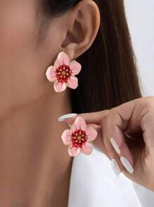 1 paire de boucles d'oreilles pendantes en résine florale élégante pour femmes, mode européenne et américaine personnalisée, émail coloré, convient pour un port quotidien, cadeau de mariage