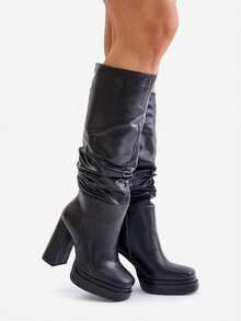 Damen Mode vielseitige Pendelstiefel mit hohem Absatz über dem Knie - Schwarz - Übersicht 10