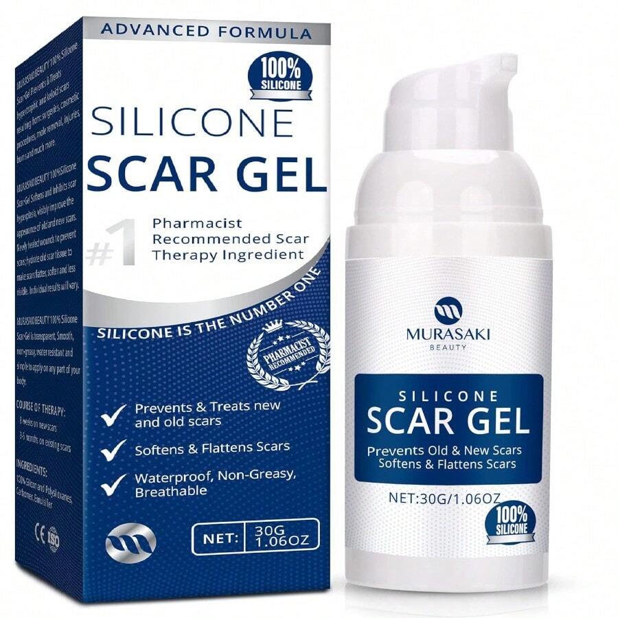 JIU100% Silicone Scar Gel Scar Cream Advanced Scar Gel For Surgical Scars CSection Stretch Marks Acne Injury Burns Keloids Old And New Scars 1.06oz 30g (Maximum Strength 100% Silicone) - 1個(1包) - 查看 1