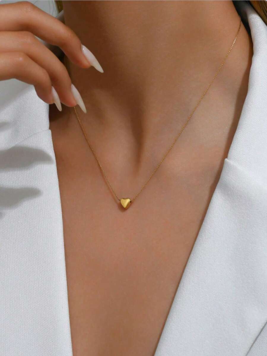 1 pieza Collar de mujer de acero inoxidable con corazón dorado, antidesteñible y cómodo, de alta calidad, adecuado para uso diario o fiestas