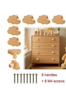 Bộ 8/2 tay nắm tủ hình đám mây bằng gỗ nguyên khối, núm kéo ngăn kéo phong cách Boho cho tủ, đồ nội thất và tủ quần áo, thích hợp cho năm mới, tay nắm trang trí phù hợp cho tháng Ramadan, Ngày Valentine, Ngày của Mẹ và mọi mùa, kết hợp giữa tính thực dụng và vẻ đẹp. Trang trí. - Màu be - Xem 8