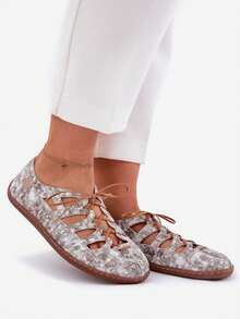 Damskie, sznurowane, płaskie buty casualowe - Złoto - Zobacz 9