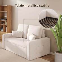 Asofer [Shipping Of 2 Packages]Sofa Bed 2-Seater Extendable, Sofa With Sleeping Function, Modern Velour Fabric Sofa Bed 147x196x87 Cm - Màu be - Xem 6