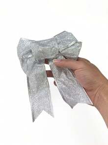 6pcs/3pcs/1pc Shiny Christmas Bow Decor - Christmas Wreath Bows, Suitable For Holiday Decoration, Fit For Large Gifts, Great For Hanging On Christmas Trees And As Holiday Decorations, Holiday Wreath DIY Wreath Holiday Decoration Winter Greenery, Winter Holiday Christmas Wreath Wreath Home Garden Party Decor, Christmas Tree Decoration, Christmas Decoration, Christmas Tree Decor, Christmas Table Decor - Silver - Silver - View 4