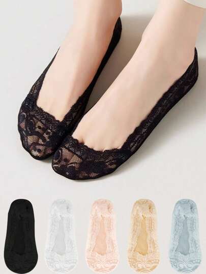 女士夏季透明蕾丝船袜，隐形防滑袜，低帮硅胶防滑船袜，圣诞礼物