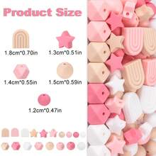 63Pcs Vibrant Pink Silicone Beads Mix - Star, Arch, Circle & Hexagon Focal/Spacer Beads For DIY Jewelry Making Kit, Keychain, Lanyard Craft Supplies (Gift Set) - Mixed Set - View 7