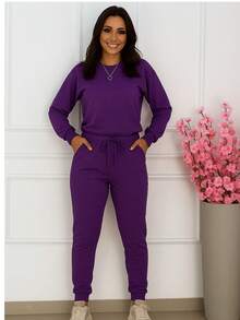 Long Sleeve Cropped Set And Woolen Pants Winter 2025 - Màu tím - Xem 1