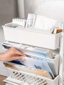 1 件多层移动办公桌整理车，塑料滚动办公室文件存储架，带轮子的书架，适合家庭和办公室使用