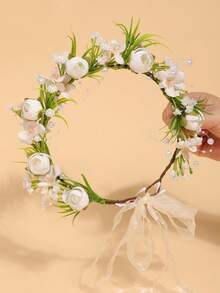 1 chiếc vương miện hoa hồng giả cho bé gái, kiểu Mori, hoa nhỏ giả, băng đô cài tóc bằng chiffon đính sao có thể điều chỉnh, phụ kiện tóc phù hợp cho kỳ nghỉ và chụp ảnh. - Nhiều màu - Xem 3