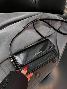 Clean Color Simple Elegant New FashionSchool Commute Casual Travel Patent LeatherMini Square Bag - Black - View 5