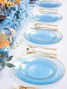 1pc/25pcs/50pcs Transparent Blue Plates, Hammered Blue Plates, 25pcs Transparent Fancy Dessert Plates, 25pcs Party Plates - Multicolor - View 5