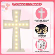 3FT Tall Marquee Light Up Cross Balloons Mosaic DIY Pre Cut Frame With Light Baptism First Holy Communion Celebration Special Day Baby Shower Birthday Engagement Wedding Party Decorations - Marquee Cross - 查看 5