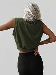 Top deportivo corto de unicolor de moda y casual - Verde militar - Ver 3