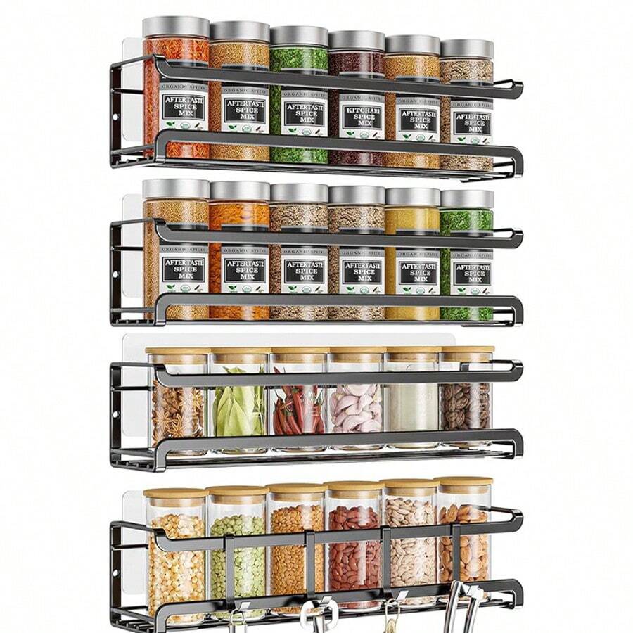壁挂式香料架 2 件装，节省空间的香料收纳盒，用于收纳香料罐和调味品，螺丝或粘性悬挂式香料架收纳盒，适用于厨房橱柜或食品储藏室门，访问 Bunoxea 商店 - 彩色 - 查看 1