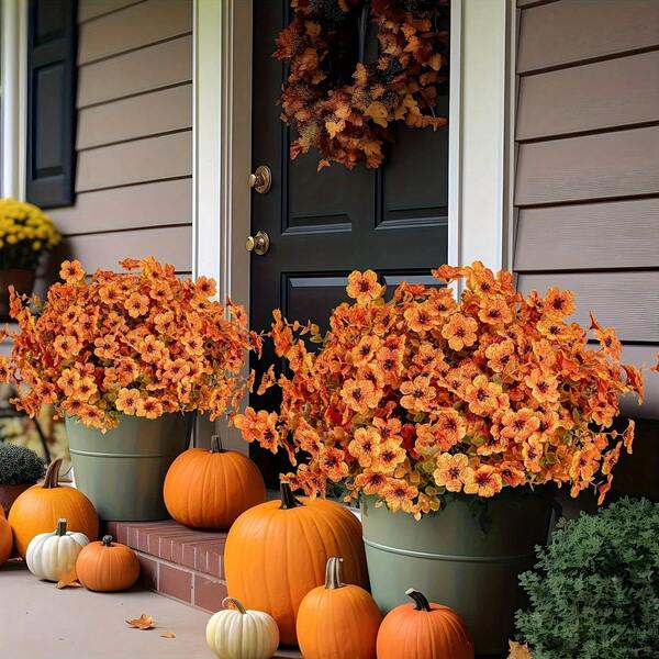 4 Bunches Of Fade-Resistant Artificial Autumn Flowers, Fake Autumn Plants, Fake Indoor/Outdoor Greenery, Suitable For Thanksgiving, Christmas, Weddings, Parties, Home Gardens And Fireplace Decor