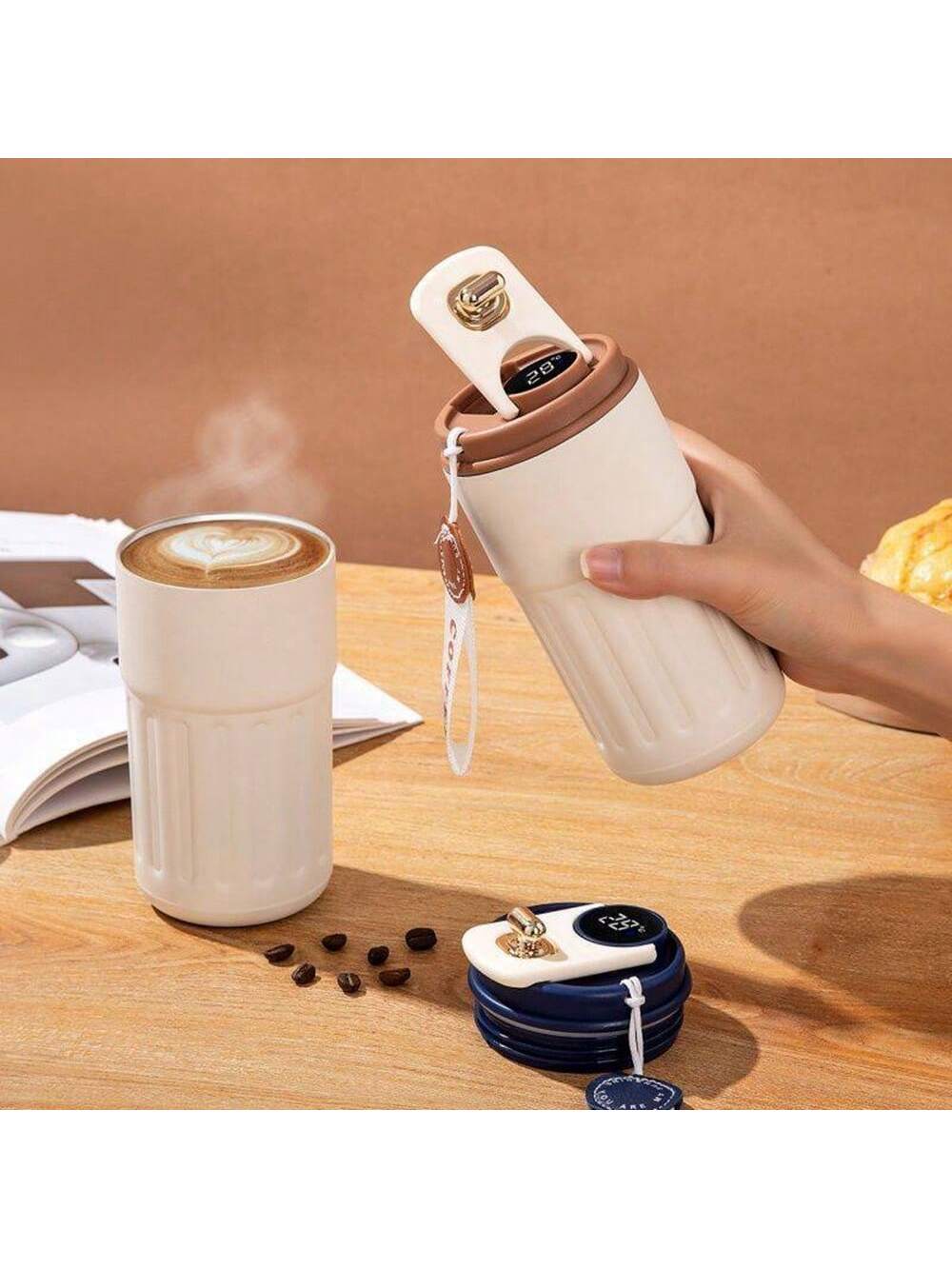 كوب قهوة 450 مل/15.2 أونصة مع شاشة درجة الحرارة، ك...