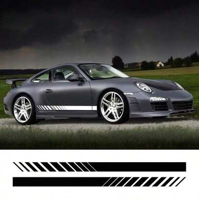 Easypie Selection Adesivos universais para saia de porta lateral de carro, 2 peças, acabamento de carroceria, estilo listra de corrida, filme de vinil, decalques decorativos para BMW, Mercedes Benz, Audi, Citroen, Acura, VW, acessórios de ajuste externo de carro