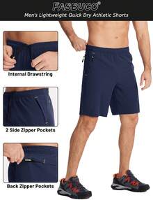 FASBUCO Men's Hiking Shorts 9" Quick Dry Athletic Shorts With Zipper Pockets For Gym, Workout, Basketball, Running - Navy Blue - View 5