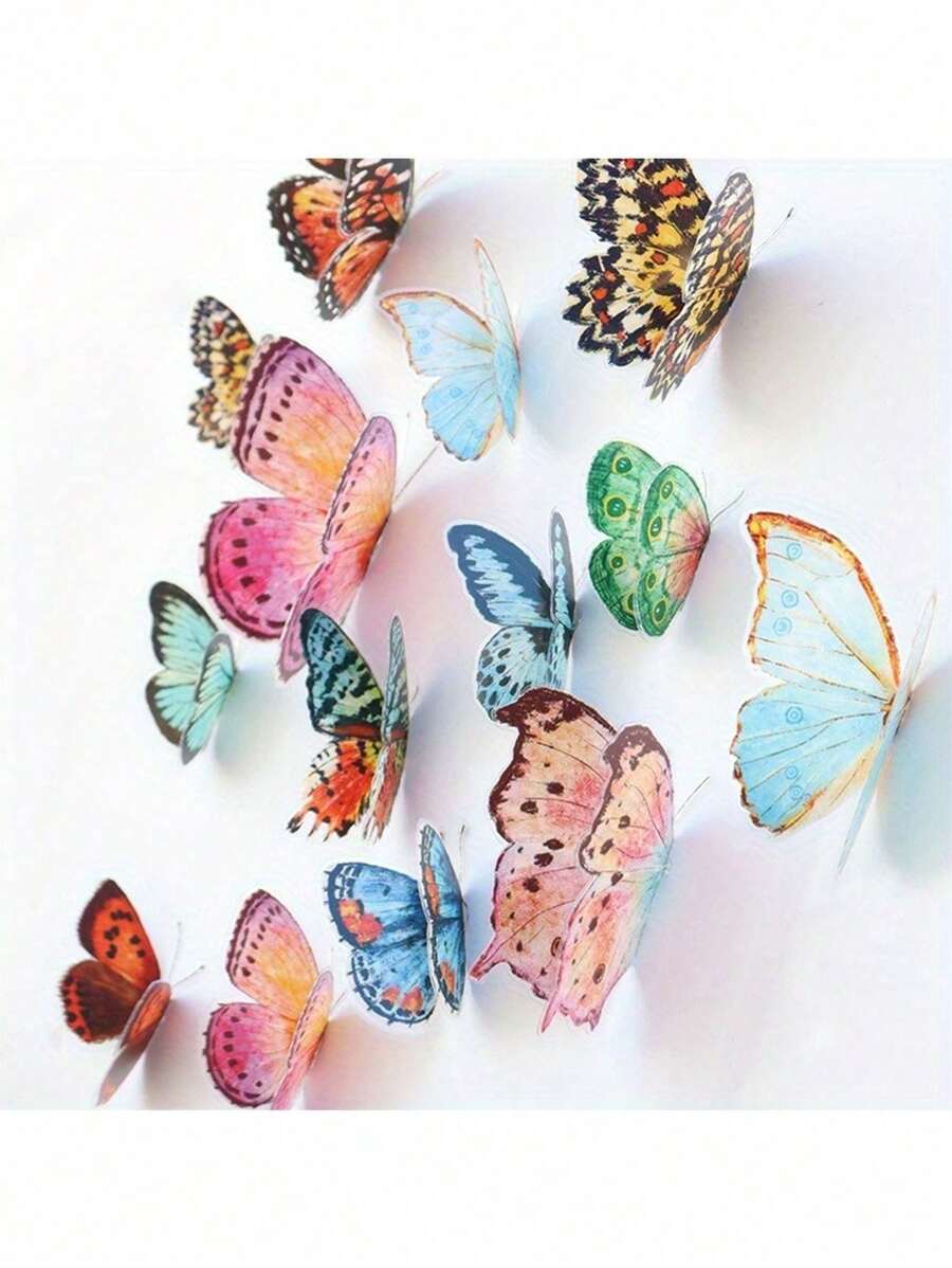 36pcs/Box Watercolor Butterfly Decoration 3D Realistic And Durable Butterfly Wall Decoration Suitable As Decoration Props For Spring Easter Families Weddings And Parties Room Decor Home Decor Wall Stickers Stickers Living Room Decor