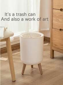 1 个带按压顶盖的垃圾桶，北欧现代废纸篓，适用于厨房、浴室、卧室、客厅、办公室、户外的塑料垃圾桶，防狗垃圾桶...