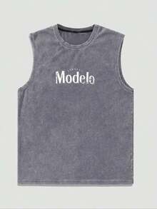 230g Double-Sided Washing, Beer Denim Printed Vest, High-Quality Batik Cotton Vintage Fashion Brand T-Shirt, Men's Vest, Beach, Summer Explosions, Holiday Gifts, Men's Wear, Gifts For Friends. - 深灰色 - 查看 2