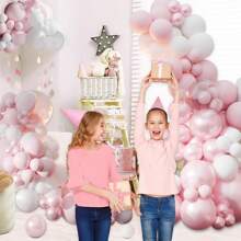 106 件粉色气球拱门套装，双层填充气球拱门套装包含珍珠粉色、马卡龙粉色、白色气球，可用于性别揭晓、生日、婚礼、迎婴派对、新娘派对装饰