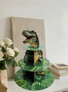 3-Tier Dinosaur Theme Disposable Cake Stand, Dinosaur Egg Cake Stand, Tyrannosaurus Rex Cake Stand, Paper Cake Tray, Cupcake Stand, Suitable For Halloween, Birthday Party, Family Gathering, Christmas, Jurassic Theme Party, Non-Food Contact