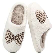 Womens Memory Foam Slippers Bow Slip On Plush Fluffy Warm House - màu nâu - Xem 1