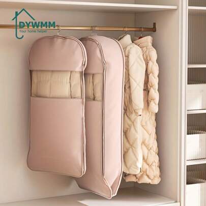 DYWMM Space-Saving Self-Compression Hanging Garment Bag - High Quality Down Jacket & Clothing Storage Bag, Fabric Beige Storage Bag, Clothing Organization Tool, 40% Compression Ratio, Suitable For Coats And Clothes