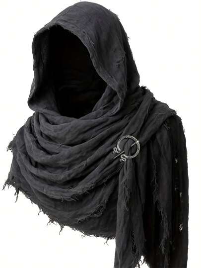 1pc Medieval Renaissance Style Cloak Shawl With Viking Brooch - For Halloween Costumes, Streetwear And Pop Culture Events - Distressed Edges, Durable Fabric Accessory, Gothic Decor