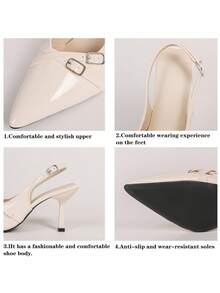 女士小猫跟高跟鞋，尖头漆皮细高跟鞋，红色婚鞋，伴娘鞋，百搭优雅成熟女士踝带凉鞋 - 白色 - 查看 9