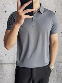 Men's Comfortable Ice Silk Polo Shirt - 灰色 - 查看 3