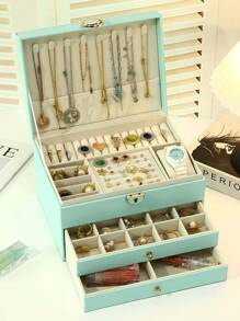 3-Layer Large Capacity Jewelry Storage Box, Portable Jewelry Storage Box, Dressing Table With Drawer Jewelry Storage Box, Gift Leather Jewelry Box, Exquisite Display Packaging Storage Container Back To School