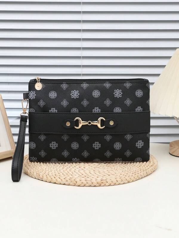 Men's Clutch Bag, Minimalist Casual Lightweight Men's Handbag, Contrast Color Patchwork PU Printed Envelope Bag, Black Document Bag, Passport Bank Card Storage Pouch, Travel Outdoor Handbag
