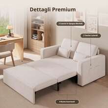 Asofer [Shipping Of 2 Packages]Sofa Bed 2-Seater Extendable, Sofa With Sleeping Function, Modern Velour Fabric Sofa Bed 147x196x87 Cm - Màu be - Xem 7