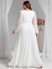 Vestido formal de noche largo con mangas y aplicaciones para fiesta de boda, graduación, cena, todo en blanco para invitada de boda - Blanco - Ver 2