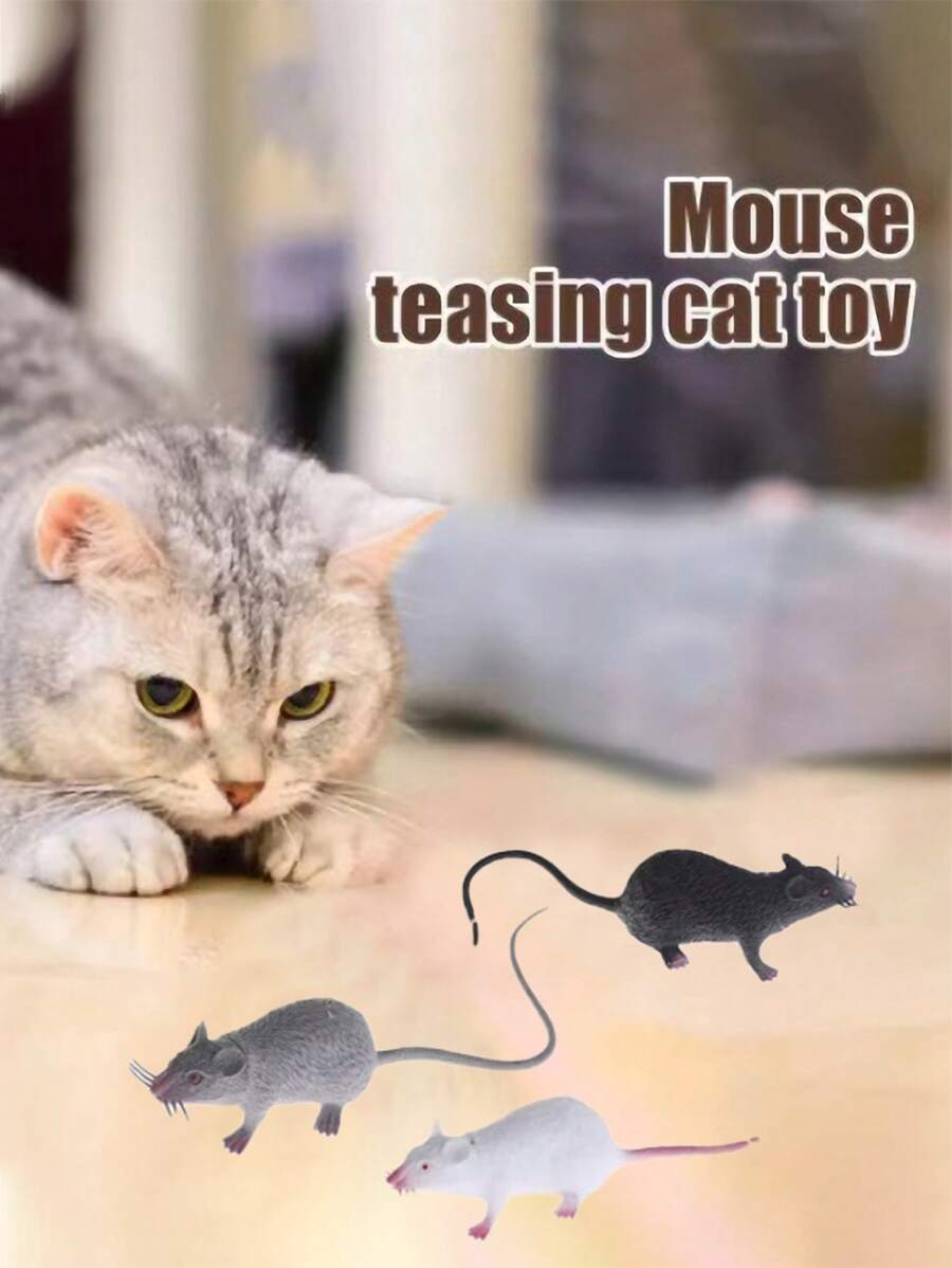 猫玩具 软橡胶老鼠 猫玩具 逼真老鼠 恶作剧玩具 万圣节仿真老鼠 装饰道具 互动猫玩具 动物玩具 玩耍和恶作剧 宠物老鼠咀嚼玩具：大号和小号可选，适合小型动物